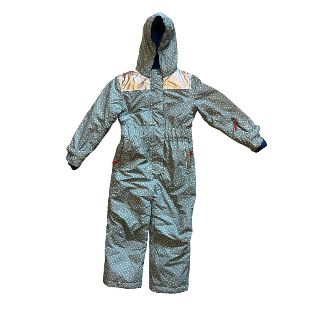 Mini Boden Mint green Star snow suit fleece interior reflective panels size 7/8